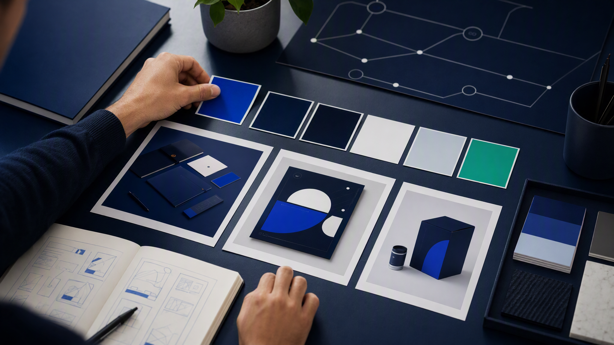 Laying out colour chips and brand references